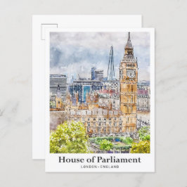 下院ロンドン水彩手描き ポストカード