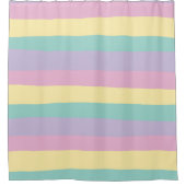 不ストライプ均等なパステルピンク、黄、紫、緑 シャワーカーテン (正面)