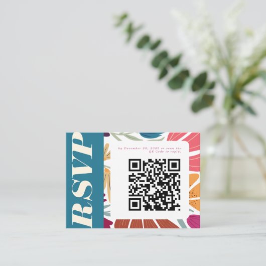 不一致カラフル抽象芸術フローラ結婚式RSVP エンクロージャーカード (スタンド正面)