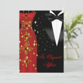 不倫エレガントレッドドレスブラックタイ金ゴールド誕生日 招待状 (スタンド正面)