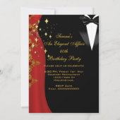 不倫エレガントレッドドレスブラックタイ金ゴールド誕生日 招待状 (裏面)