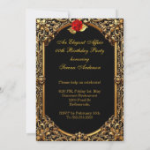 不倫エレガントレッドローズドレスタキシード金ゴールド誕生日 招待状 (裏面)