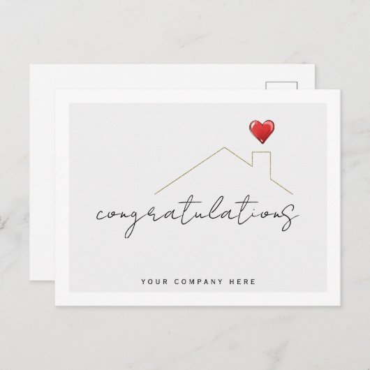 不動産おめでとう新しい家ハート ポストカード (正面/裏面)