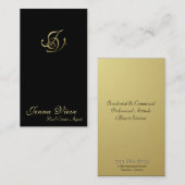 不動産の名刺のモノグラムの黒及び金ゴールド 名刺 (正面/裏面)