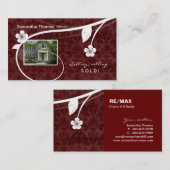 不動産の家のダマスク織の名刺の花の赤 名刺 (正面/裏面)