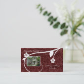 不動産の家のダマスク織の名刺の花の赤 名刺 (スタンド正面)