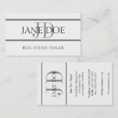 不動産の経験豊かな人のストライプの白 名刺 (正面/裏面)