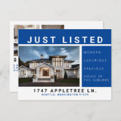 不動産の郵便はがきの青のちょうどリストされた贅沢 案内ポストカード (正面/裏面)