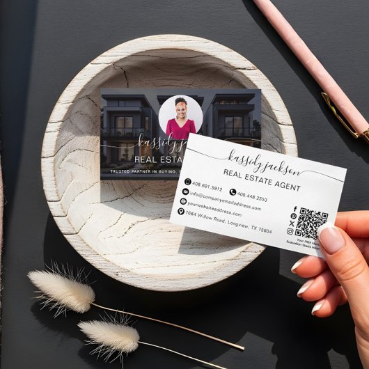 不動産エージェント写真QRコードスクリプトラグジュアリー 名刺