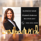 不動産エージェント ブラック ゴールド フォト 都市スカイライン ウィンドウサイン (シート2)