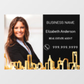 不動産エージェント ブラック ゴールド フォト 都市スカイライン ウィンドウサイン (シート)