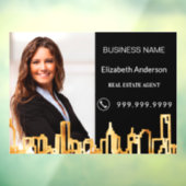 不動産エージェント ブラック ゴールド フォト 都市 スカイライン ウィンドウサイン (シート3)