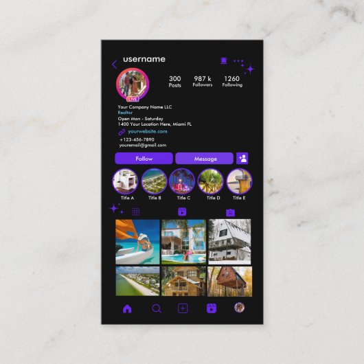 不動産エージェント リアルター Instagram バイオレットQRコード 名刺 (正面)