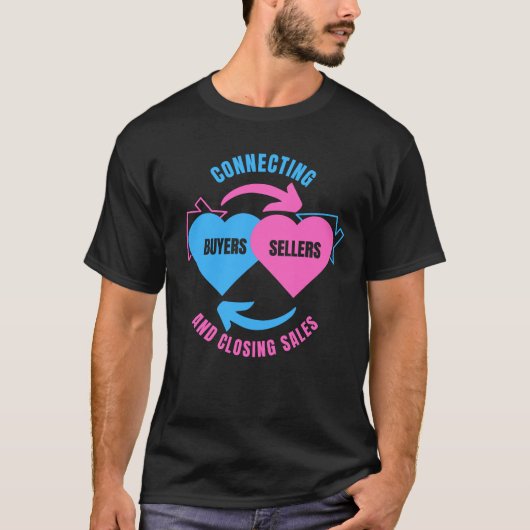 不動産エージェント 不動産バイヤーと売り手を繋ぐ Tシャツ (正面)