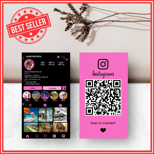 不動産エージェント 不動産仲介業者 Instagram ピンクQR 名刺