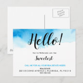 不動産エージェント HELLO 青い水彩画 案内ポストカード (正面/裏面)