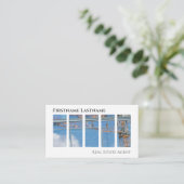 不動産エージェント QRコード 近代的なオフィスビル 名刺 (スタンド正面)