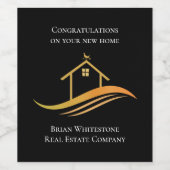 不動産スタイリッシュ ブラックゴールド ハウス カスタム リアルター ワインラベル (シングルラベル)