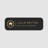 不動産ハウス ロゴ ギリシャ鍵 黒 金 名札 (正面)