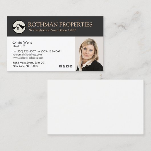 不動産ロゴのエージェント・レアルター 写真を追加する  Bu 名刺 (正面/裏面)