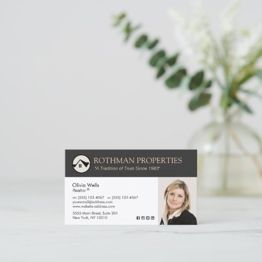 不動産ロゴのエージェント・レアルター 写真を追加する  Bu 名刺 (スタンド正面)