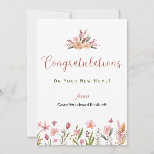 不動産仲介業者おめでとうパーソナライズされた花 カード (正面)