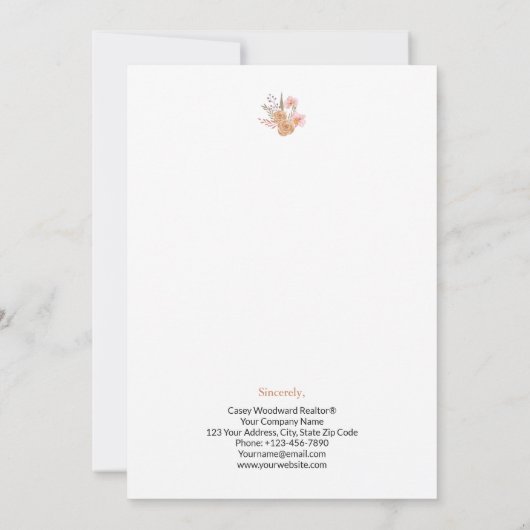 不動産仲介業者おめでとうパーソナライズされた花 カード (裏面)