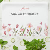 不動産仲介業者おめでとうパーソナライズされた花 キッチンタオル (折り畳み)