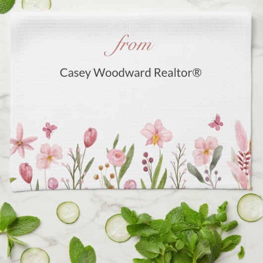 不動産仲介業者おめでとうパーソナライズされた花 キッチンタオル (折り畳み)