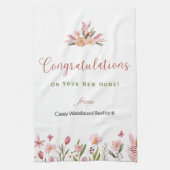 不動産仲介業者おめでとうパーソナライズされた花 キッチンタオル (縦)