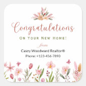 不動産仲介業者おめでとうパーソナライズされた花 スクエアシール (正面)