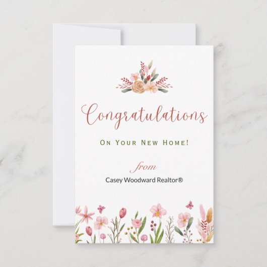 不動産仲介業者おめでとうパーソナライズされた花 ノートカード (正面)