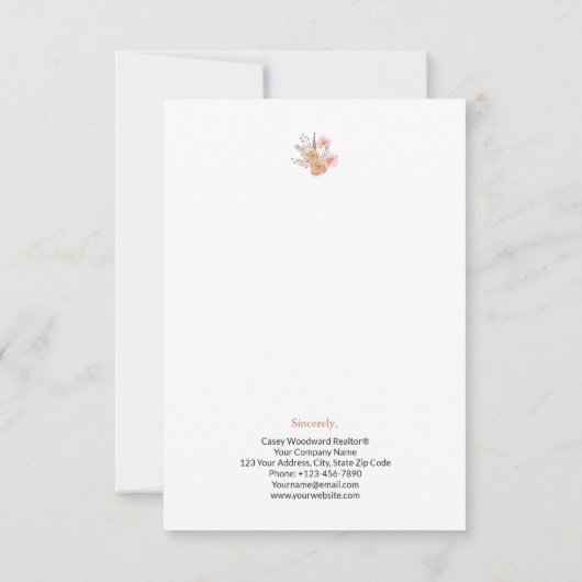 不動産仲介業者おめでとうパーソナライズされた花 ノートカード (裏面)