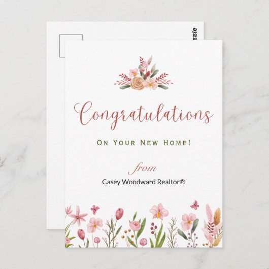不動産仲介業者おめでとうパーソナライズされた花 ポストカード (正面/裏面)