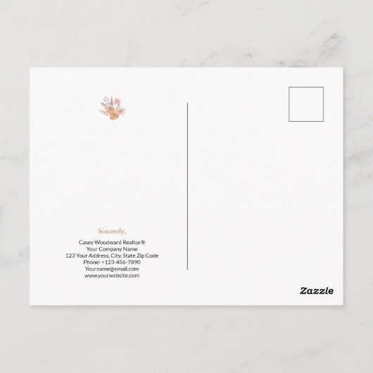 不動産仲介業者おめでとうパーソナライズされた花 ポストカード (裏面)