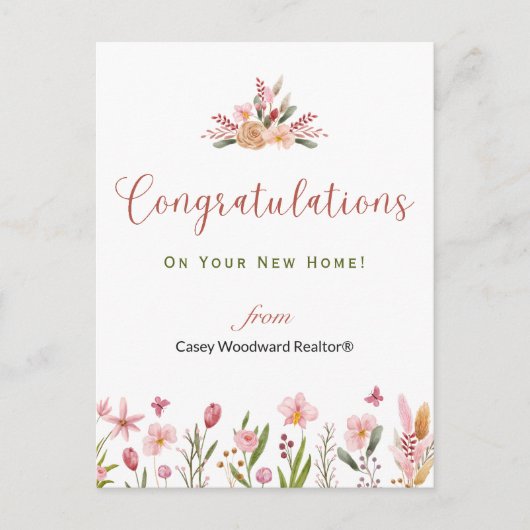 不動産仲介業者おめでとうパーソナライズされた花 ポストカード (正面)