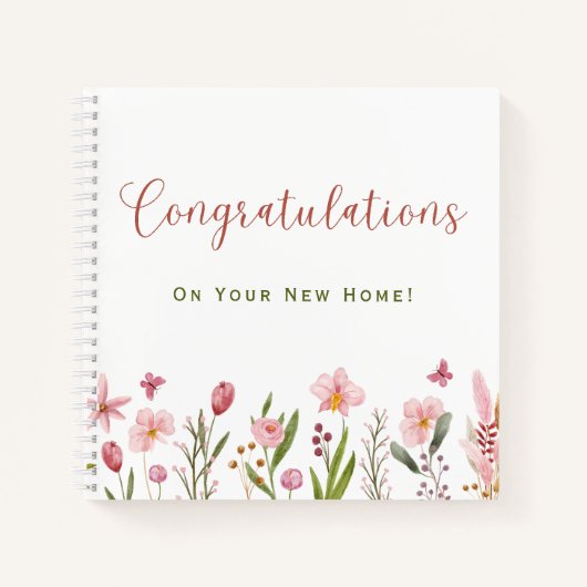 不動産仲介業者おめでとう新しいホームフローラ水彩 ノートブック (正面)