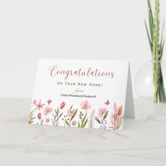 不動産仲介業者が新しい家を祝う | 花 カード (正面)