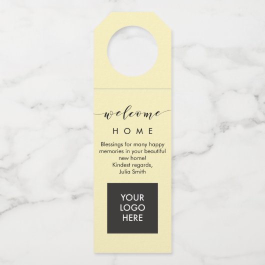 不動産仲介業者のための引っ越し祝いパーティーのワイン・ボトルのハンガー ボトルネックタグ (正面)