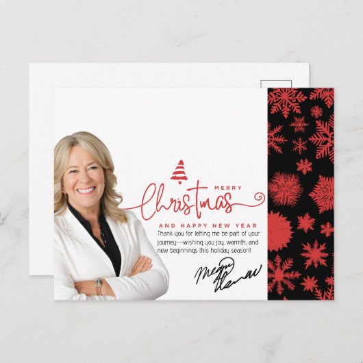 不動産仲介業者のクリスマスグリーティング、写真とメッセージ シーズンポストカード (正面/裏面)