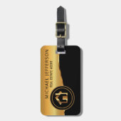 不動産仲介業者の代理店-黒および金ゴールド ラゲッジタグ (正面縦)