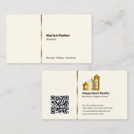不動産仲介業者の個人写真、QRコード、ロゴが壊れた白 名刺