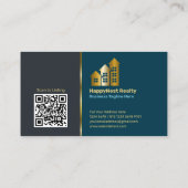 不動産仲介業者の個人写真、QRコード、ロゴNavy Blue 名刺 (裏面)