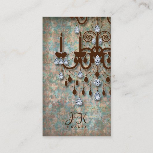 不動産仲介業者の名刺のヴィンテージのダマスク織のシャンデリア 名刺 (正面)
