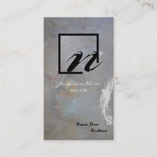 不動産仲介業者の名刺の灰色の青石のモノグラム 名刺 (正面)