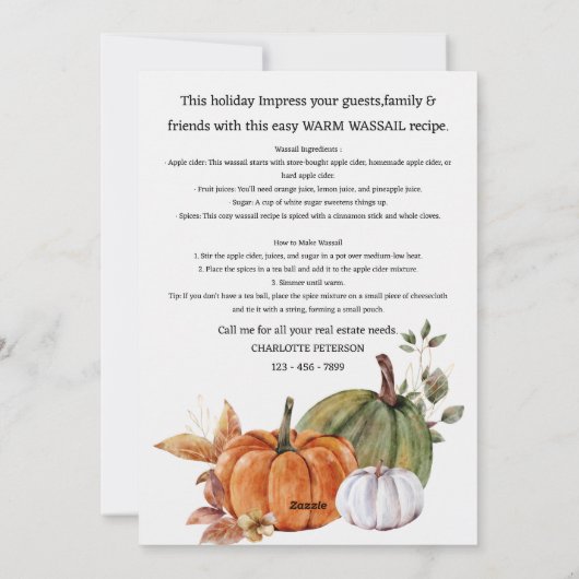 不動産仲介業者の感謝祭レシピ ポップバイカード シーズンカード (裏面)