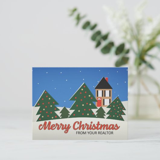 不動産仲介業者の木々から飾のクリスマス シーズンポストカード (スタンド正面)