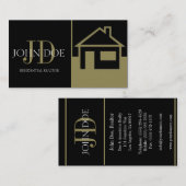 不動産仲介業者の金ゴールドの家かペーパー黒 名刺 (正面/裏面)