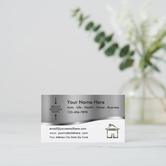 不動産仲介業者または保険担当者写真テンプレート 名刺 (スタンド正面)