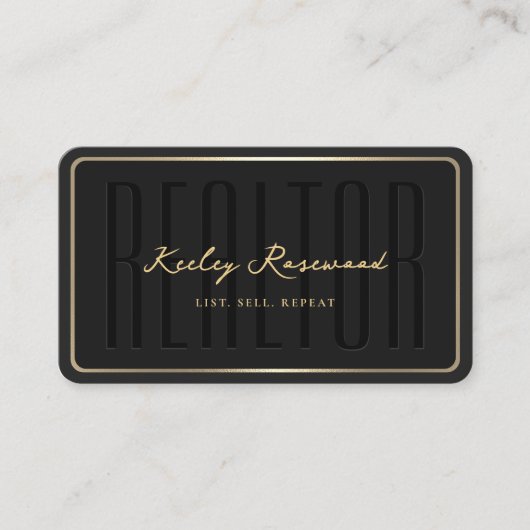 不動産仲介業者エレガントブラック金ゴールドフレーム 名刺 (正面)